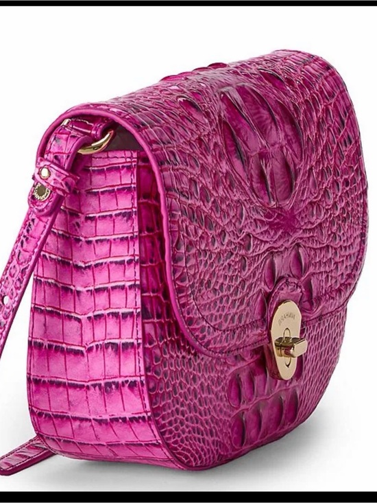 Brahmin Handbags - Brahmin Fuchsia Croc-Embossed Leather Crossbody with Gold Hardware